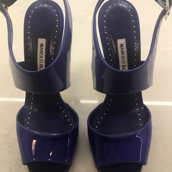 Manolo Blahnik Cobalt Blue Patent Leather Heels - Picture 2 of 8